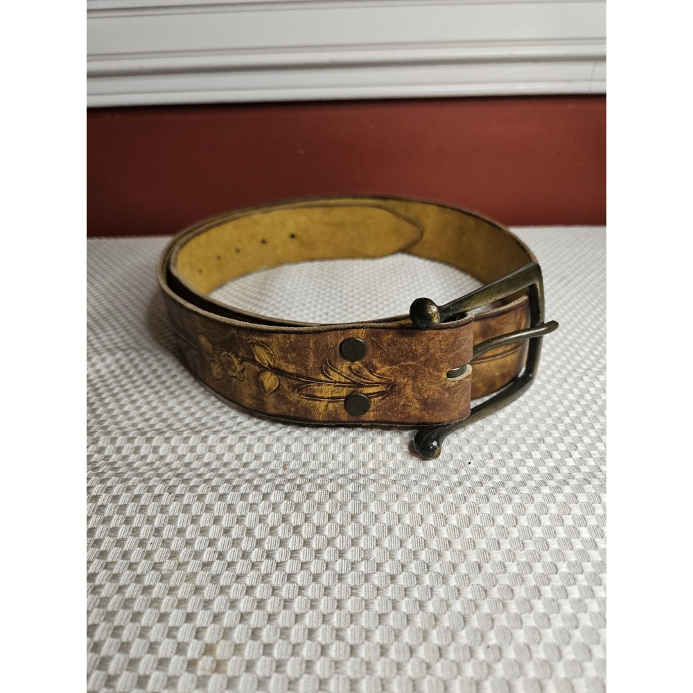 Vintage 1970s Warren of Calif Hand Tooled Leather Belt Size 40 42 Floral Boho...